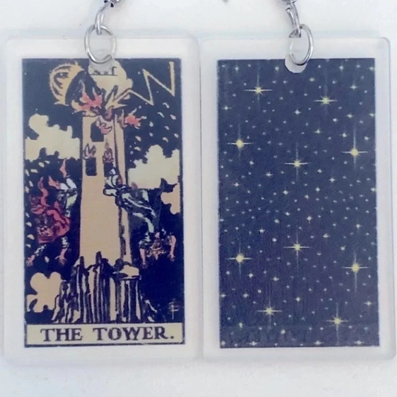“The Tower” Tarot Card Handmade Drop Earrings - Picture 3 of 4